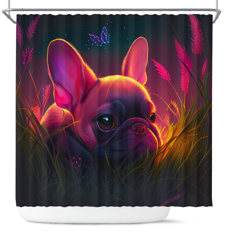 Cute Pink Baby French Bulldog Bedded Down In The Grass Shower Curtain