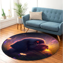 Cute Puppy Bedded Down In The Grass Round Rug