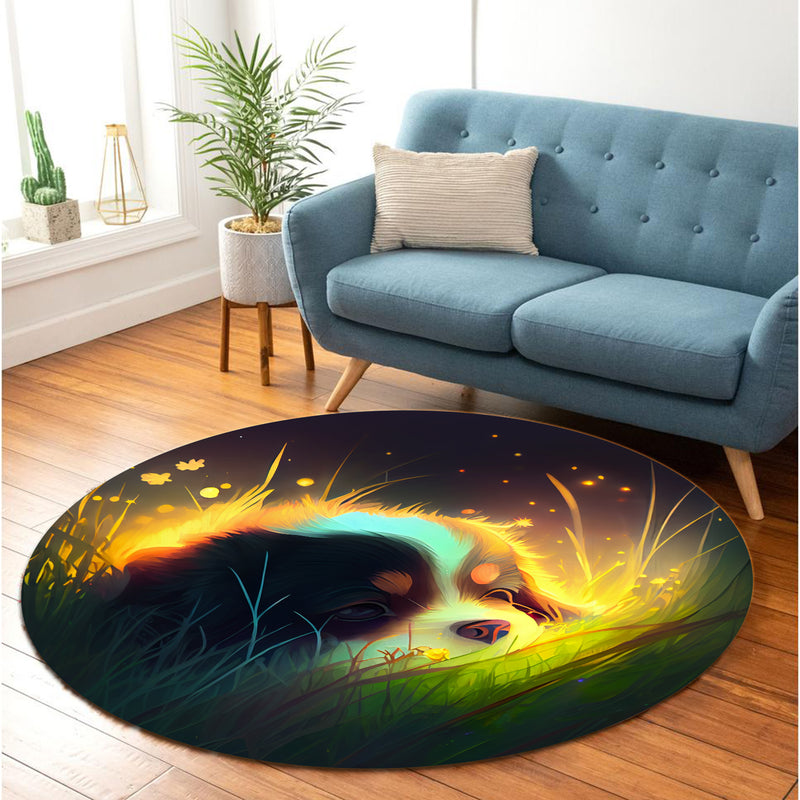 Cute Puppy Bedded Down In The Grass 2 Round Carpet Rug Bedroom Livingroom Home Decor