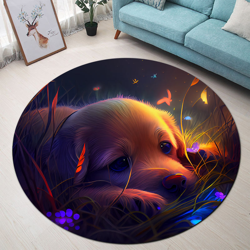 Cute Puppy Bedded Down In The Grass 3 Round Carpet Rug Bedroom Livingroom Home Decor