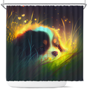 Cute Puppy Bedded Down In The Grass 2 Shower Curtain