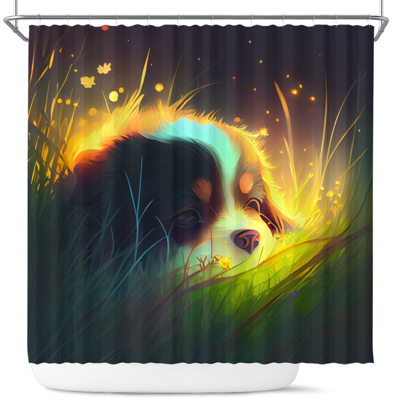 Cute Puppy Bedded Down In The Grass 2 Shower Curtain