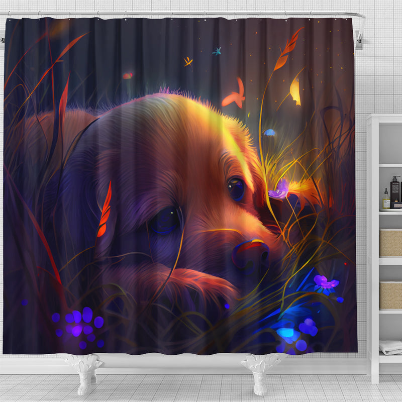 Cute Puppy Bedded Down In The Grass 1 Shower Curtain
