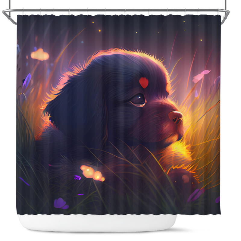 Cute Puppy Bedded Down In The Grass Shower Curtain