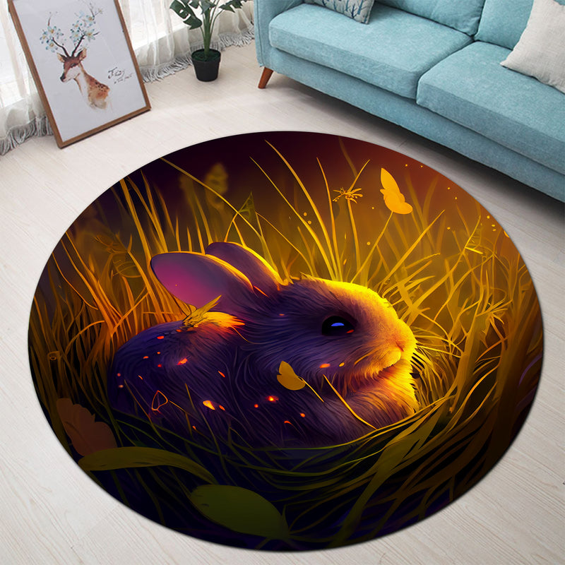 Cute Abbit Bedded Down In The Grass 2 Round Carpet Rug Bedroom Livingroom Home Decor