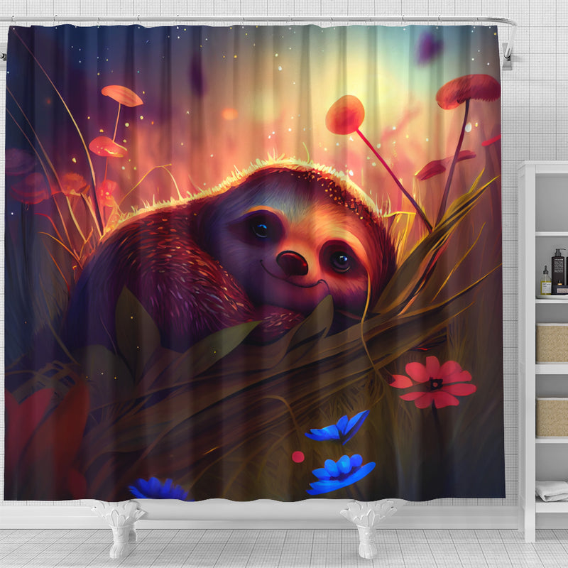 Cute Sloth Bedded Down In The Grass Shower Curtain