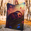 Cute Sloth Bedded Down In The Grass Safe And Cozy Fireflies Moonlight Premium Blanket