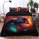 Cute Cat Bedded Down In The Grass Safe And Cozy Fireflies Bedding Set