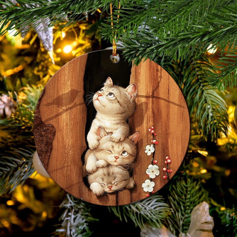 Cute Cat Hiden Wood Circle Ornament Perfect Gift For Holiday Nearkii
