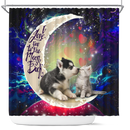 Cute Couple Husky And Cat Love You To The Moon Galaxy Shower Curtain Nearkii
