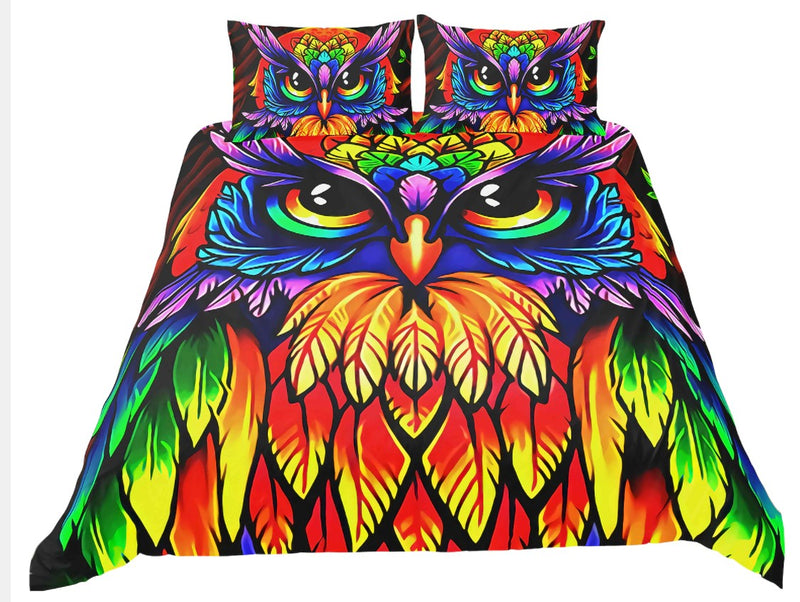 Colorful Owl Art Bedding Set Duvet Cover And 2 Pillowcases Nearkii