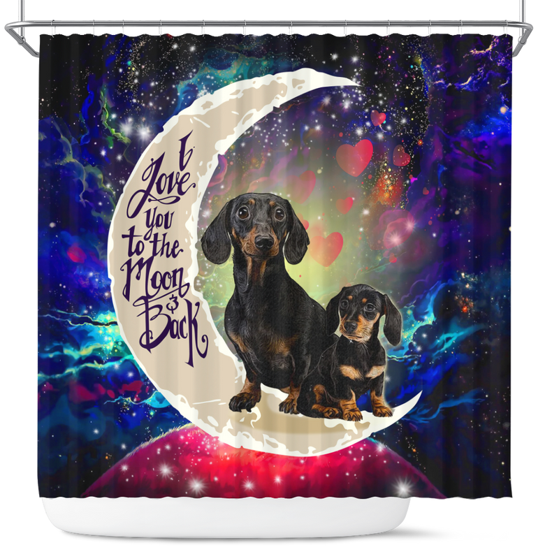 Dachshund Couple Love You To The Moon Galaxy Shower Curtain Nearkii