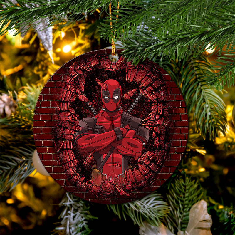 Deadpool Break Wall Wood Circle Ornament Perfect Gift For Holiday Nearkii