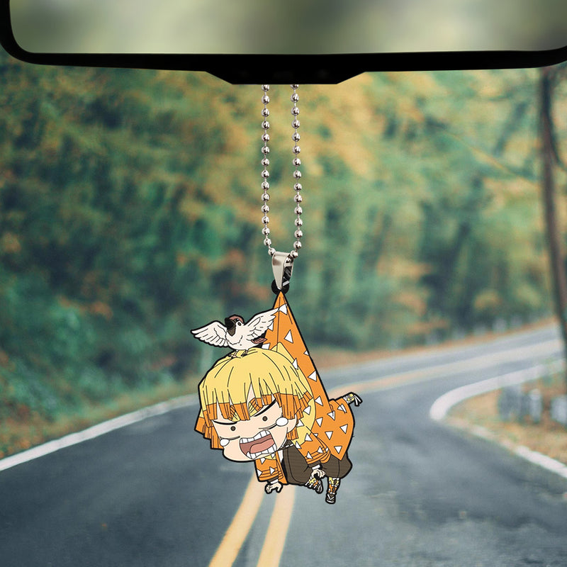 Cute Anime Demon Slayer Zenitsu Car Ornament Custom Car Accessories Decorations