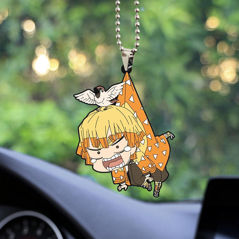 Cute Anime Demon Slayer Zenitsu Car Ornament Custom Car Accessories Decorations