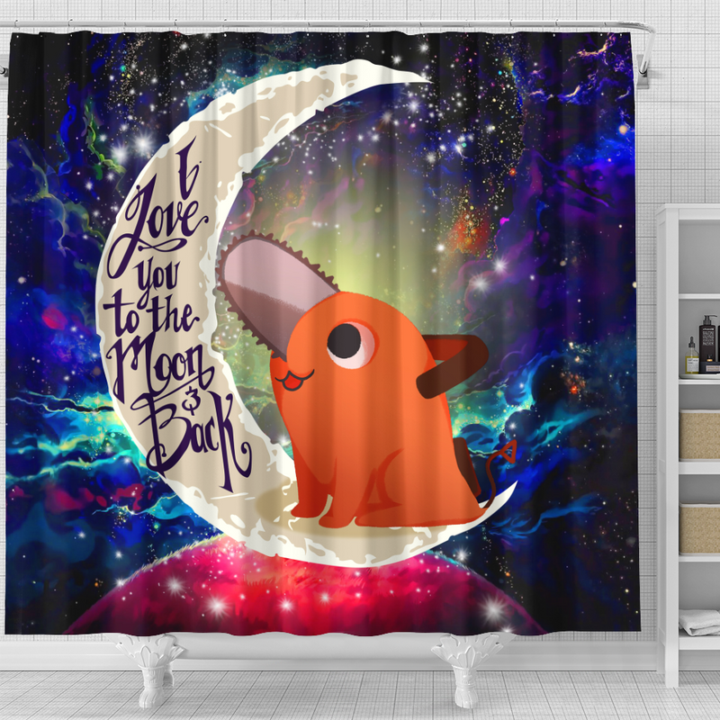 Dog Chainsaw Man Love You To The Moon Galaxy Shower Curtain Nearkii