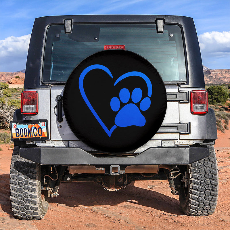 Dog Paw Heart Blue Car Spare Tire Covers Gift For Campers Nearkii