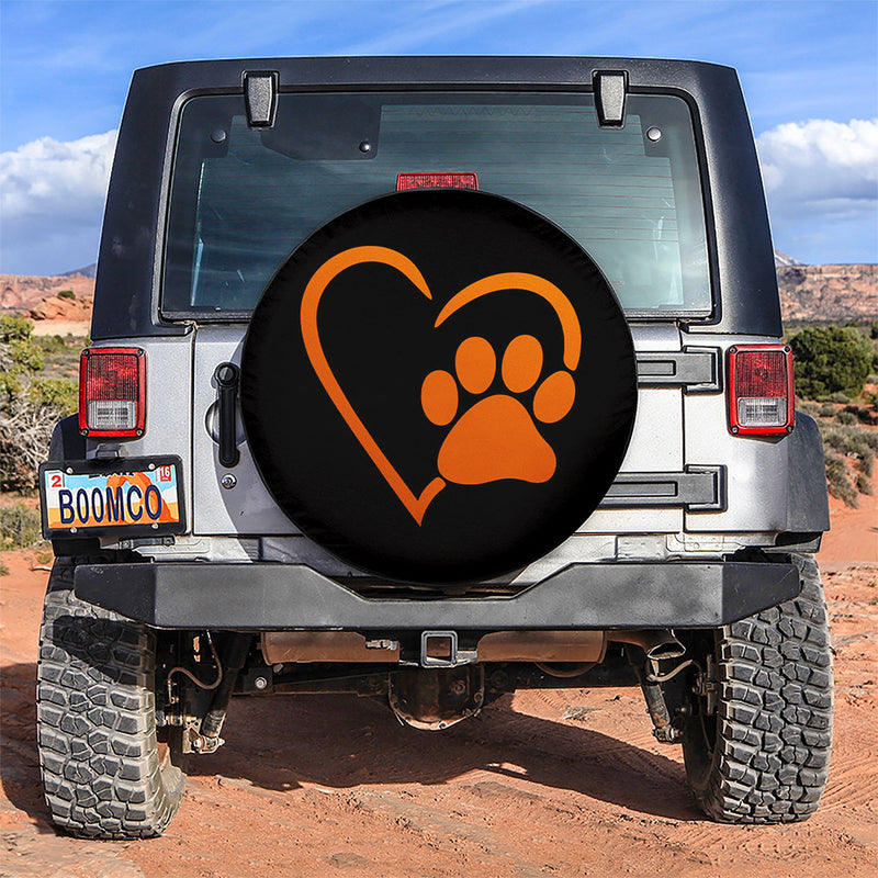 Dog Paw Heart Orange Car Spare Tire Covers Gift For Campers Nearkii