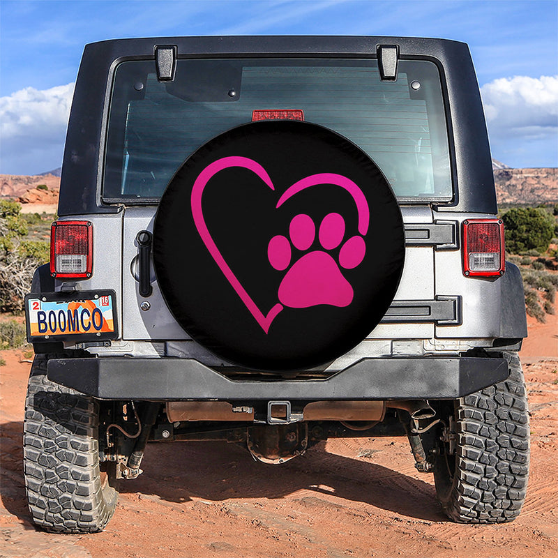 Dog Paw Heart Pink Car Spare Tire Covers Gift For Campers Nearkii