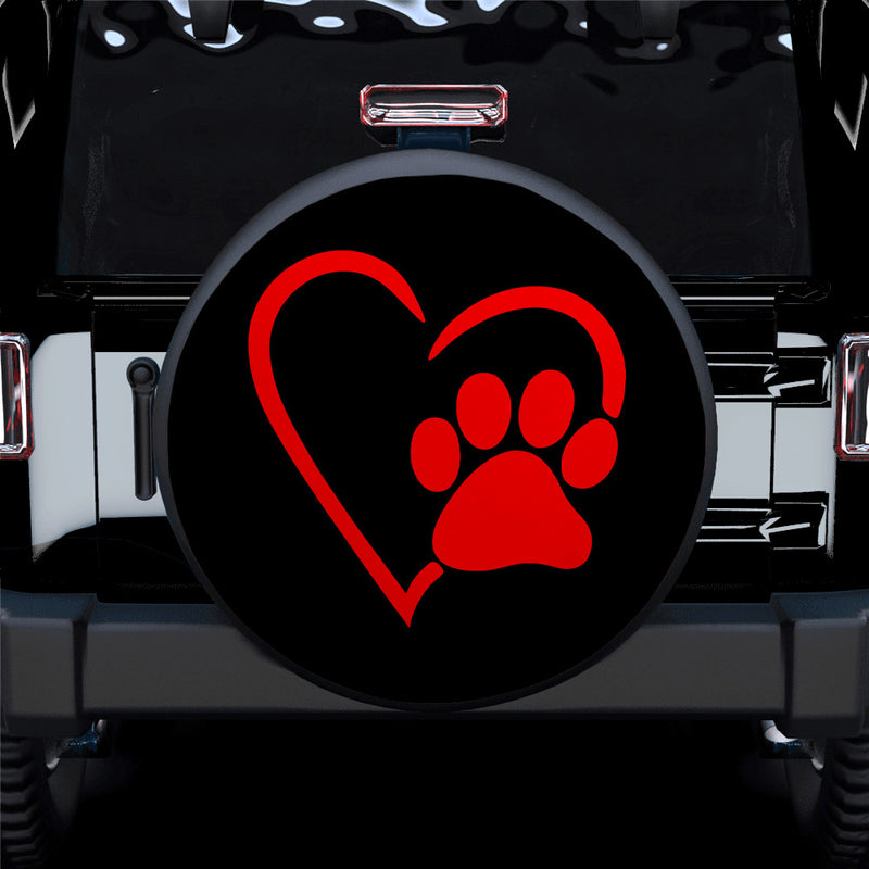 Dog Paw Heart Red Car Spare Tire Covers Gift For Campers Nearkii