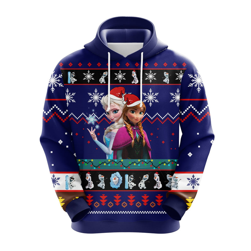 Elsa Anna Christmas Cute Noel Mc Ugly Hoodie Blue 1- Amazing Gift Idea Thanksgiving Gift Nearkii