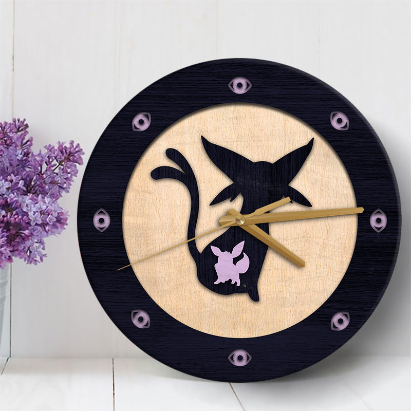 Eevee Espeon Evolution Pokemon Ghost Wood Wall Clock Nearkii