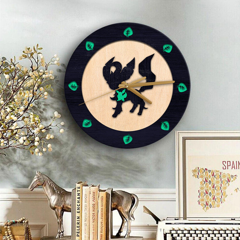 Eevee Leafeon Evolution Pokemon Ghost Wood Wall Clock Nearkii