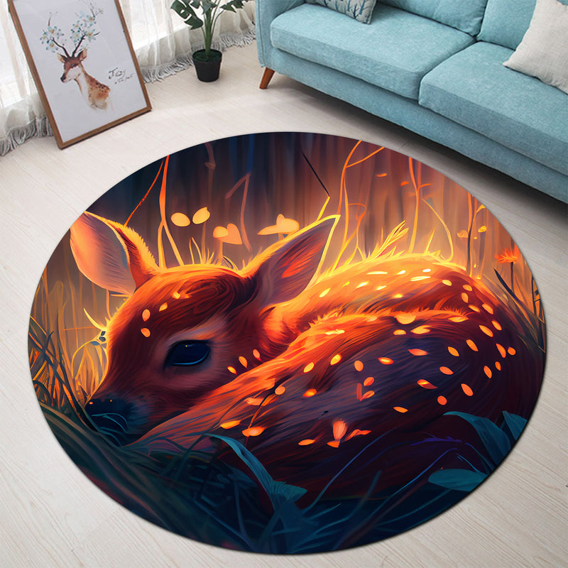 Round Fawn Rug Fawn Bedded Down In The Grass Round Rug