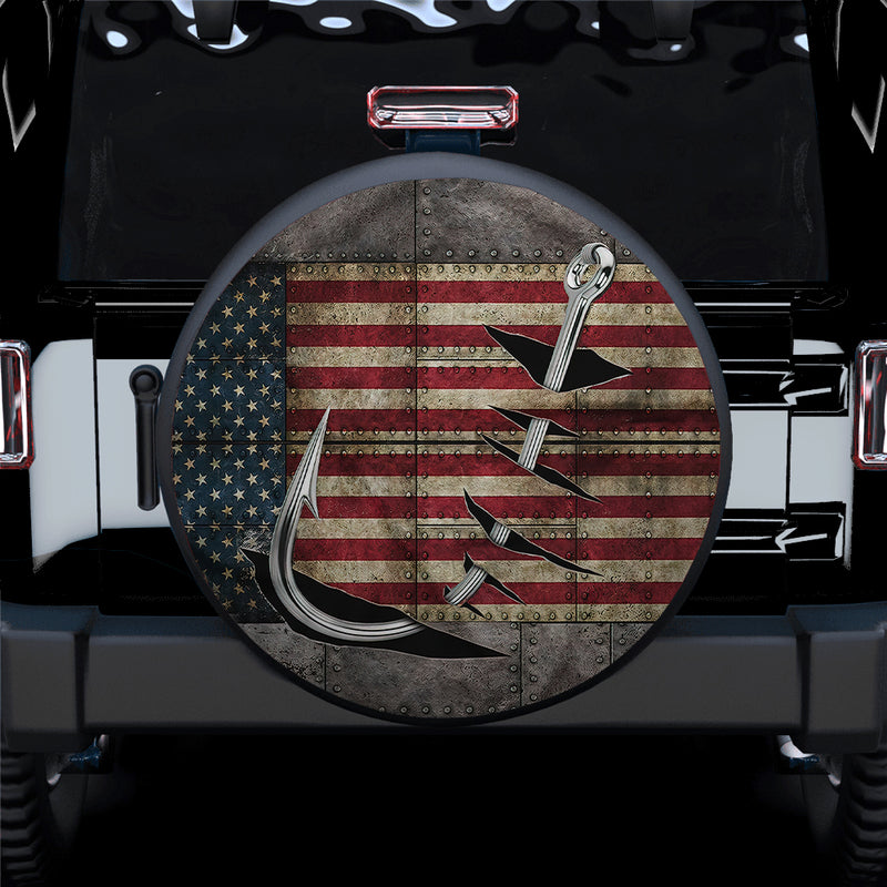 Fishing Hook, American Flag Car Spare Tire Cover Gift For Campers Nearkii