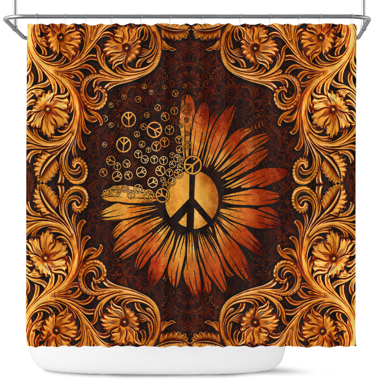 Sunflower Mandala Peace Sign Shower Curtain Nearkii