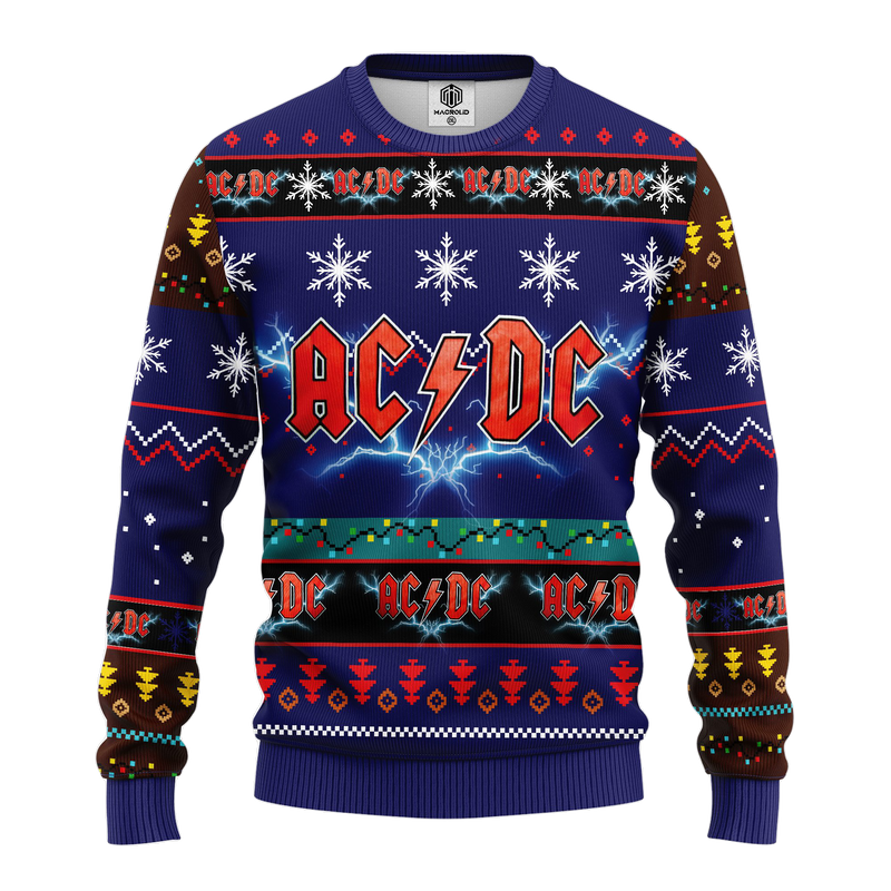 Acdc Ugly Christmas Sweater Blue Amazing Gift Idea Thanksgiving Gift Nearkii