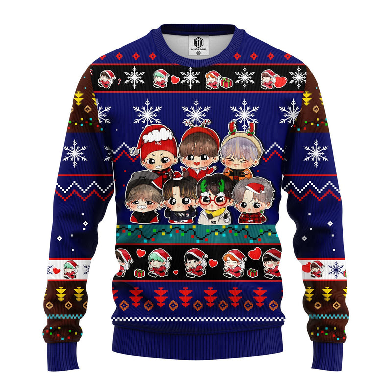 Bts Army Chibi Cute Ugly Christmas Sweater Blue 1 Amazing Gift Idea Thanksgiving Gift Nearkii