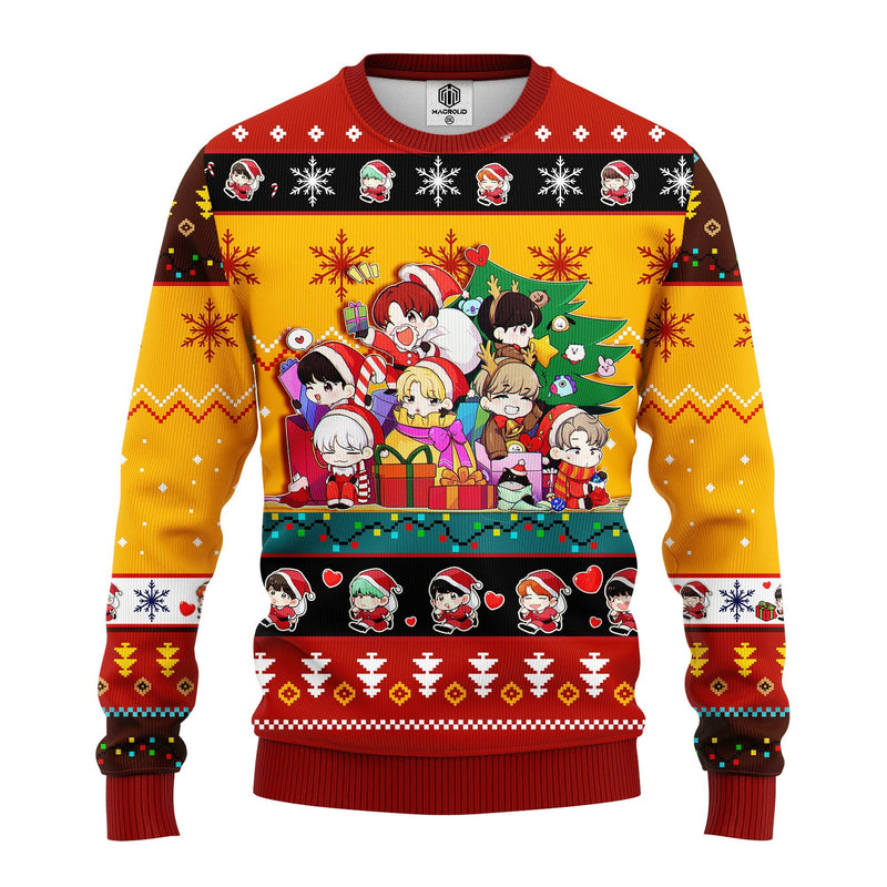 Bts Army Chibi Cute Ugly Christmas Sweater Red Yellow 1 Amazing Gift Idea Thanksgiving Gift Nearkii