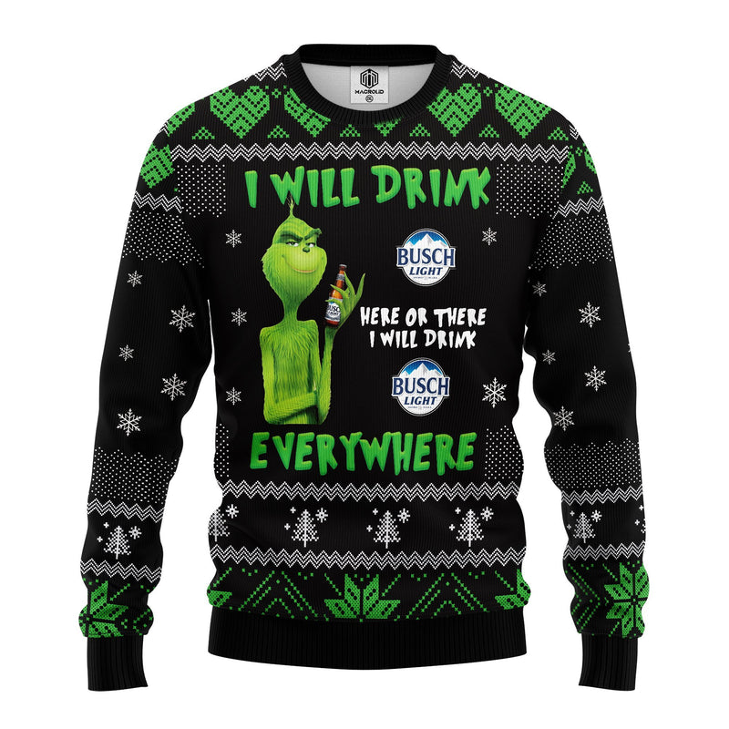 Grinch Drunk Busch Beer Ugly Christmas Sweater Amazing Gift Idea Thanksgiving Gift Nearkii