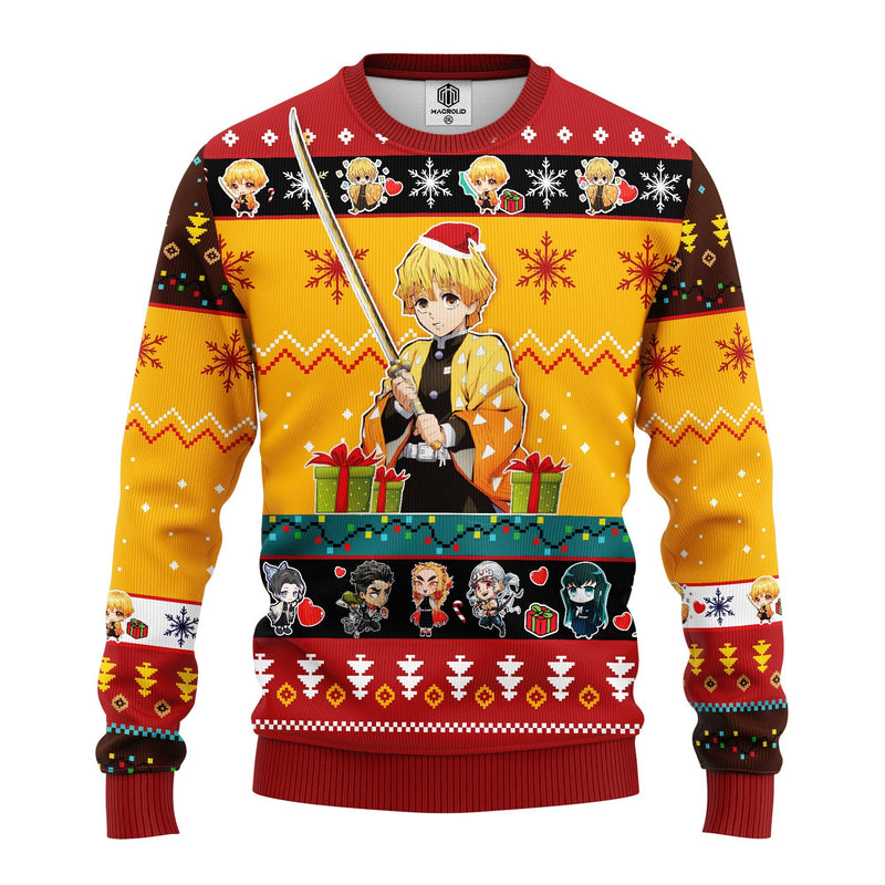 Agatsuma Zenitsu Demon Slayer Ugly Christmas Sweater Yellow 1 Amazing Gift Idea Thanksgiving Gift Nearkii