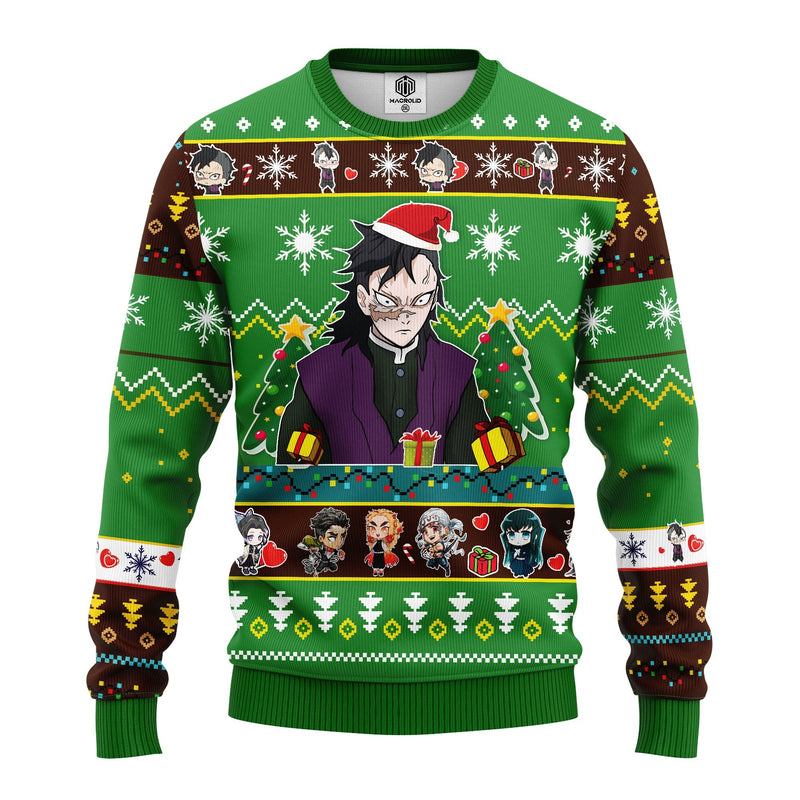 Genya Shinazugawa Demon Slayer Anime Ugly Christmas Sweater Green 1 Amazing Gift Idea Thanksgiving Gift Nearkii