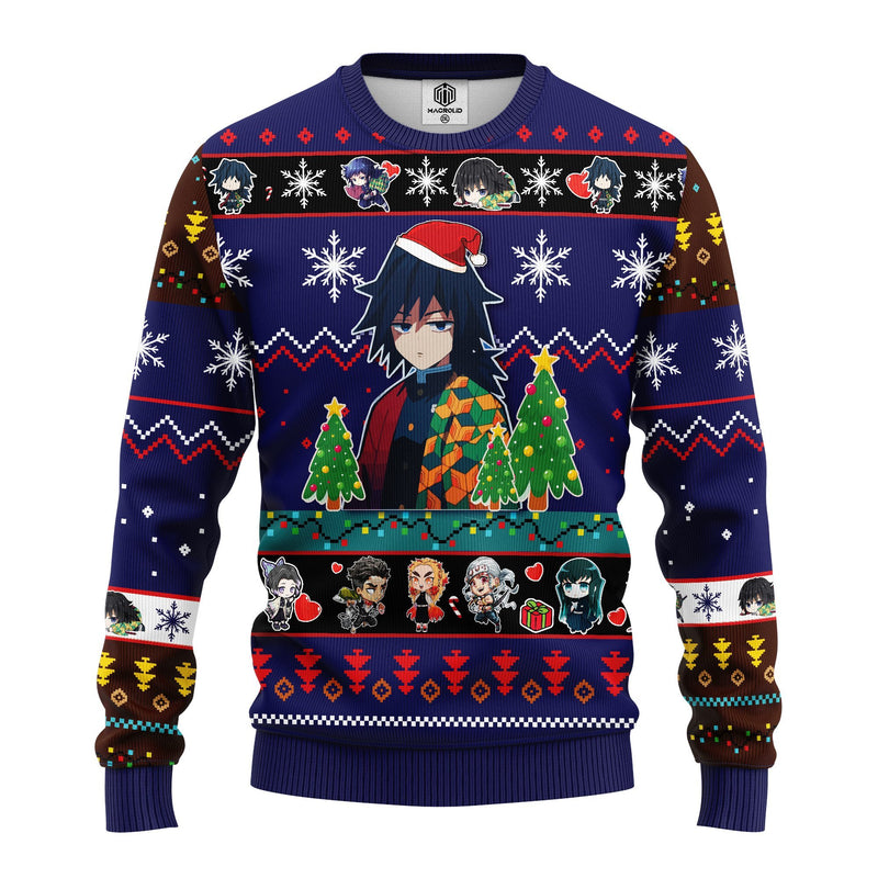 Giyu Tomioka Christmas Demon Slayer Anime Ugly Christmas Sweater Blue 1 Amazing Gift Idea Thanksgiving Gift Nearkii