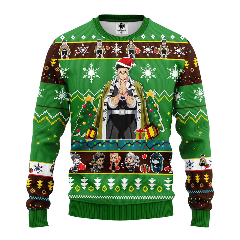 Gyomei Himejima Demon Slayer Anime Ugly Christmas Sweater Green 1 Amazing Gift Idea Thanksgiving Gift