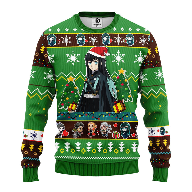 Muichiro Tokito Christmas Demon Slayer Anime Ugly Christmas Sweater Green 1 Amazing Gift Idea Thanksgiving Gift Nearkii