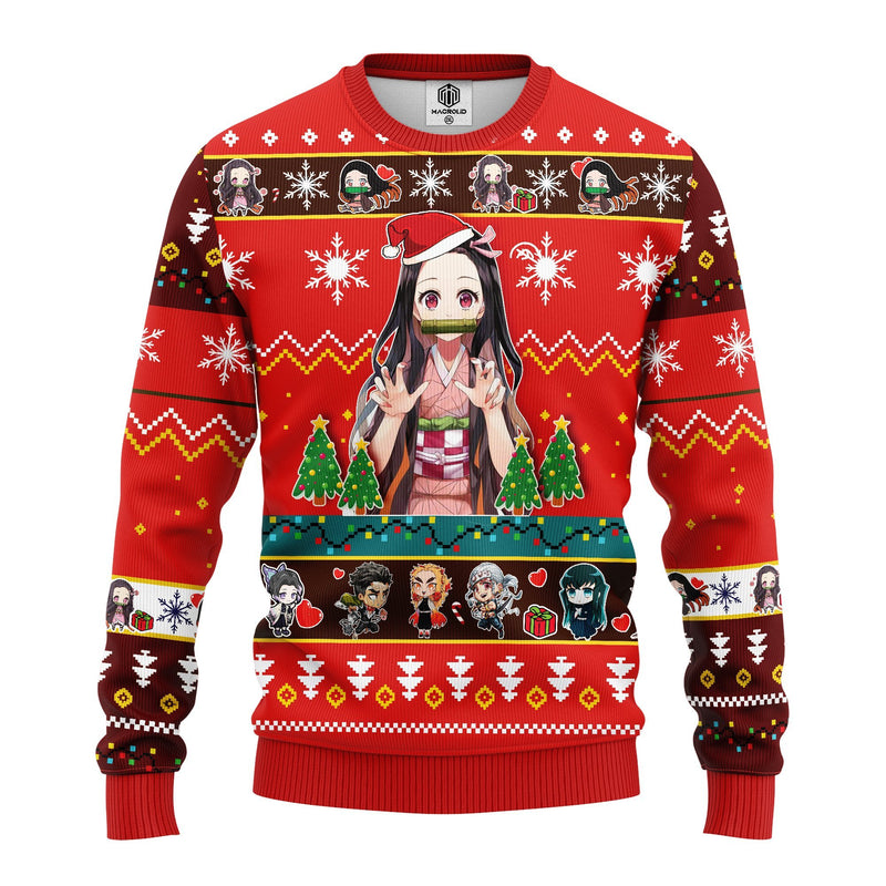 Nezuko Kamado Demon Slayer Anime Ugly Christmas Sweater Red 1 Amazing Gift Idea Thanksgiving Gift Nearkii