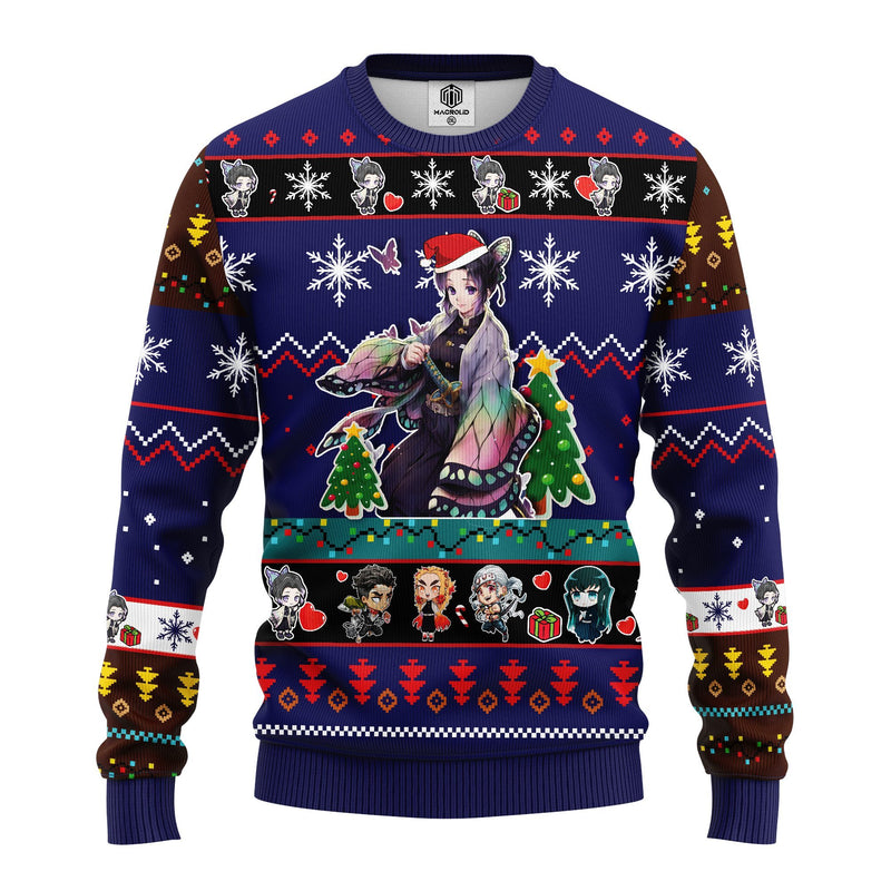 Shinobu Kocho Demon Slayer Anime Ugly Christmas Sweater Blue 1 Amazing Gift Idea Thanksgiving Gift Nearkii