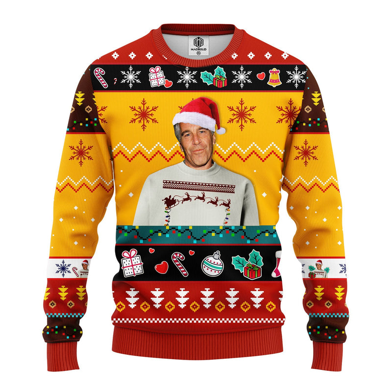 Epstein Ugly Christmas Sweater Red Yellow 1 Amazing Gift Idea Thanksgiving Gift Nearkii