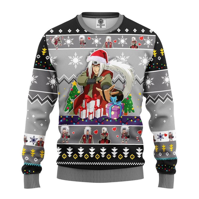 Jiraiya Naruto Anime Ugly Christmas Sweater Gray Amazing Gift Idea Thanksgiving Gift Nearkii