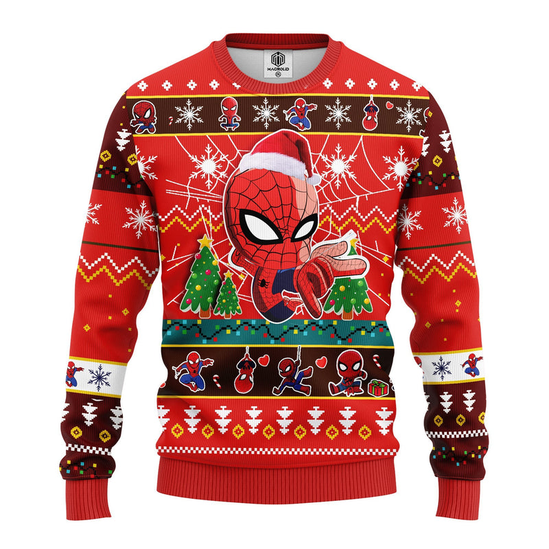 Spiderman Chibi Ugly Christmas Sweater Red Amazing Gift Idea Thanksgiving Gift Nearkii