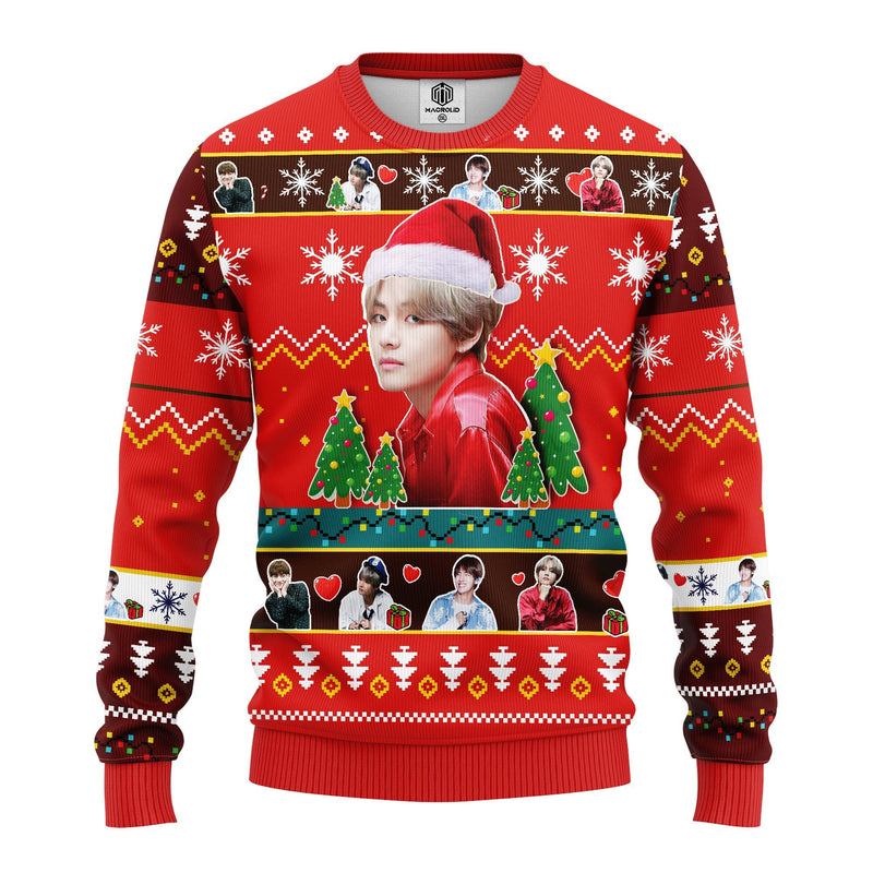 V Bts Ugly Christmas Sweater Red Amazing Gift Idea Thanksgiving Gift Nearkii