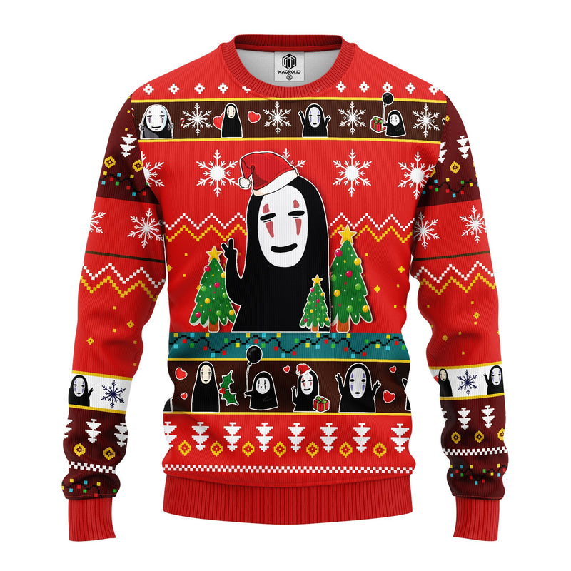 No Face Sprited Away Anime Ugly Christmas Sweater Red 1 Amazing Gift Idea Thanksgiving Gift Nearkii