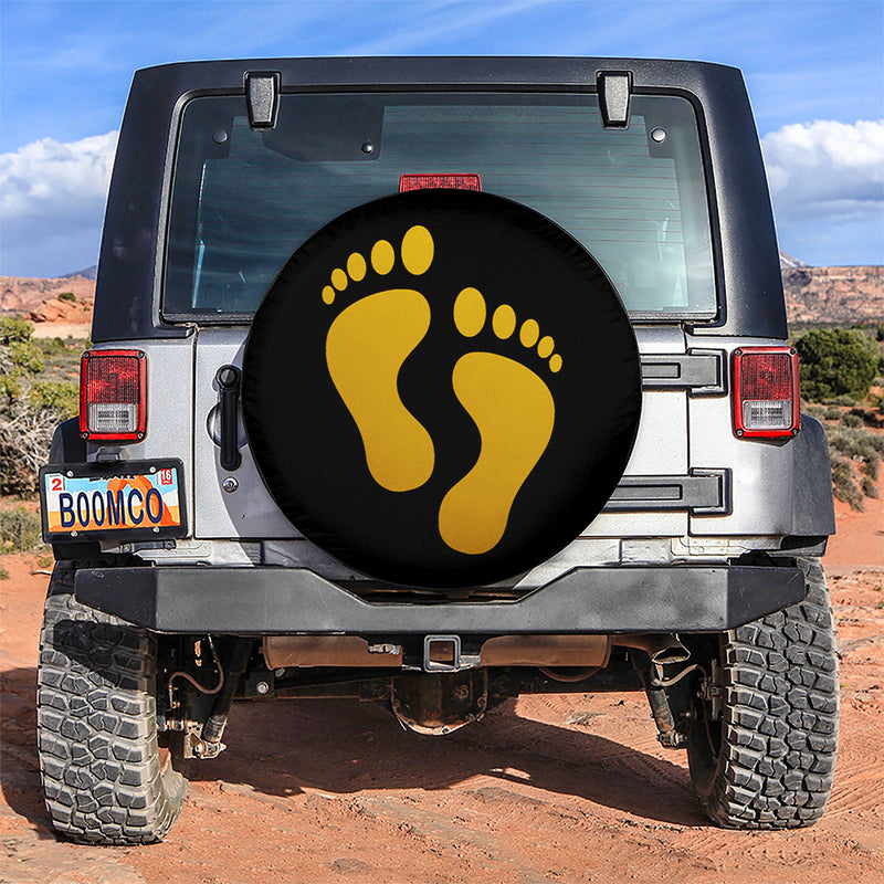 Yellow Print Foot Jeep Car Spare Tire Covers Gift For Campers Nearkii