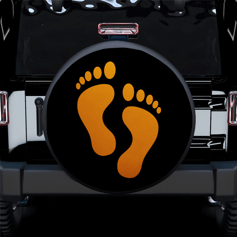 Orange Print Foot Jeep Car Spare Tire Covers Gift For Campers Nearkii