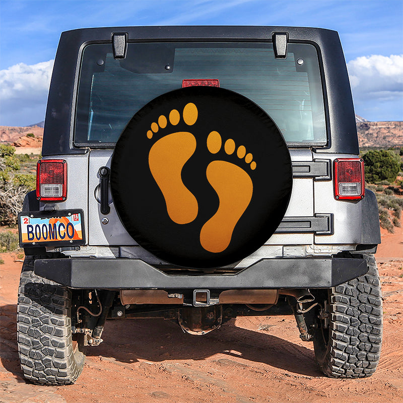 Orange Print Foot Jeep Car Spare Tire Covers Gift For Campers Nearkii