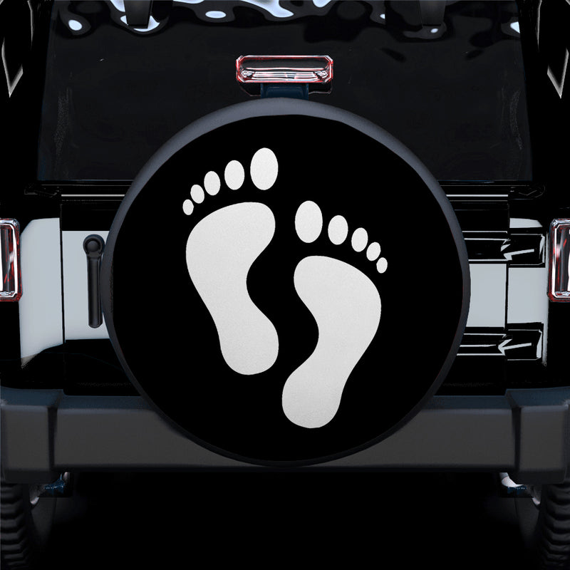 White Print Foot Jeep Car Spare Tire Covers Gift For Campers Nearkii